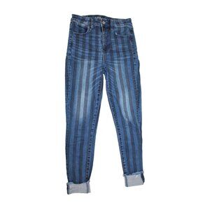 American Eagle Outfitters Mom Jeans High Rise Women's Sz 2 Long Striped Blue
